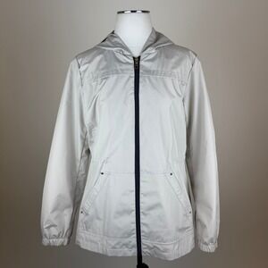 Gallery New York Beige Hooded Full Zip Windbreaker Jacket Womens Petite Size MP